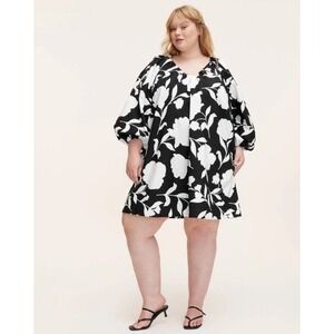Women's 2X Classic Rose Poplin Long Sleeve Mini Dress kate spade new Black Cream